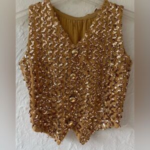 Vintage Wolff Fording 100% Sequin Gold Cropped Vest, Party, Dancing